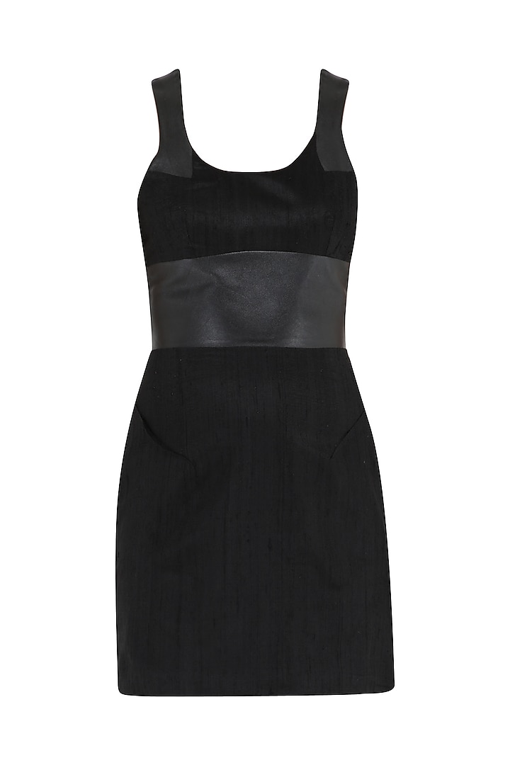 Black leather patched dress by PABLE