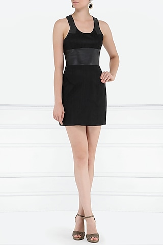 Black leather patched dress by PABLE