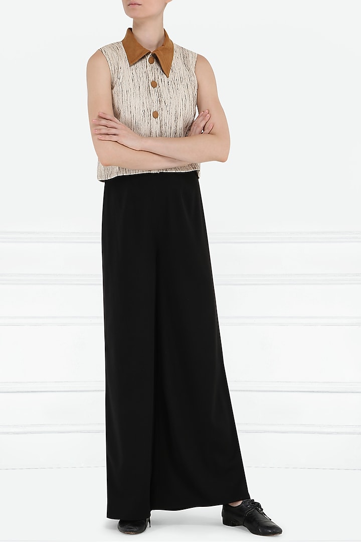 Beige khadi silk top available only at Pernia's Pop Up Shop.