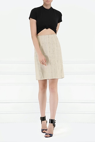 Beige Khadi Silk Skirt by PABLE