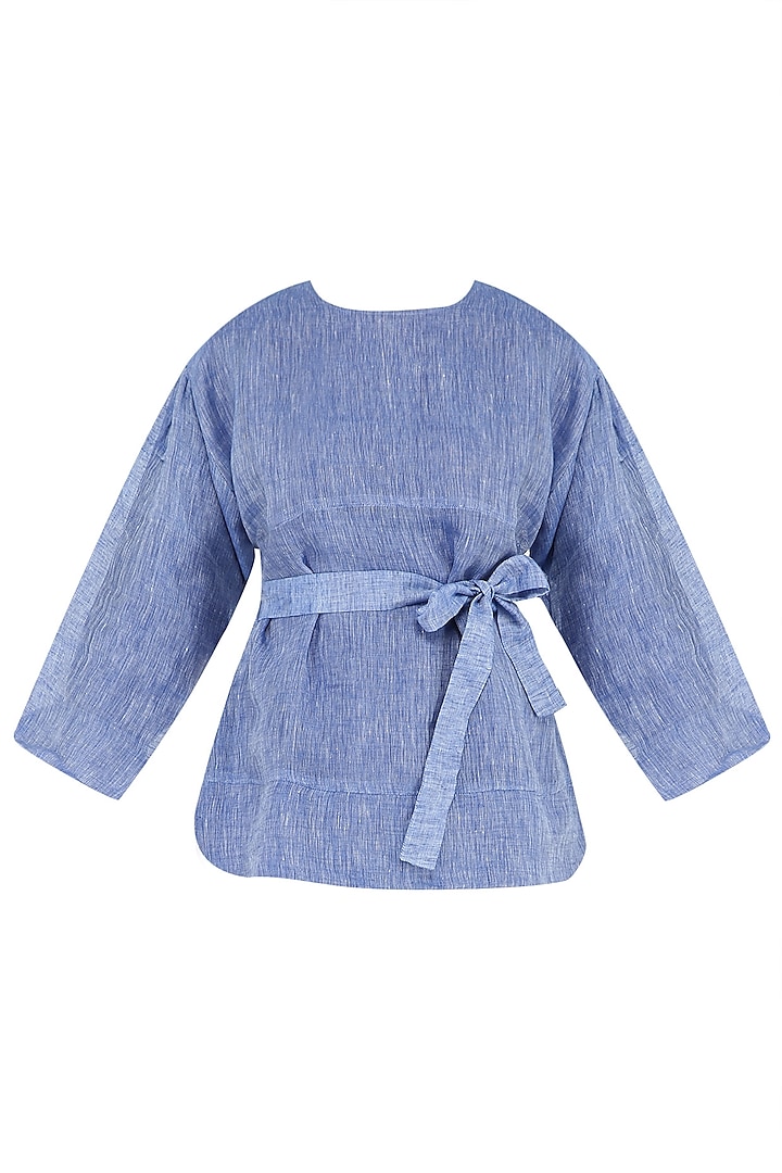 Blue Flared Sleeves Top by PABLE