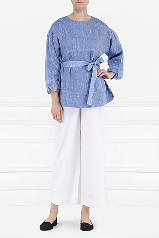 Blue Flared Sleeves Top by PABLE