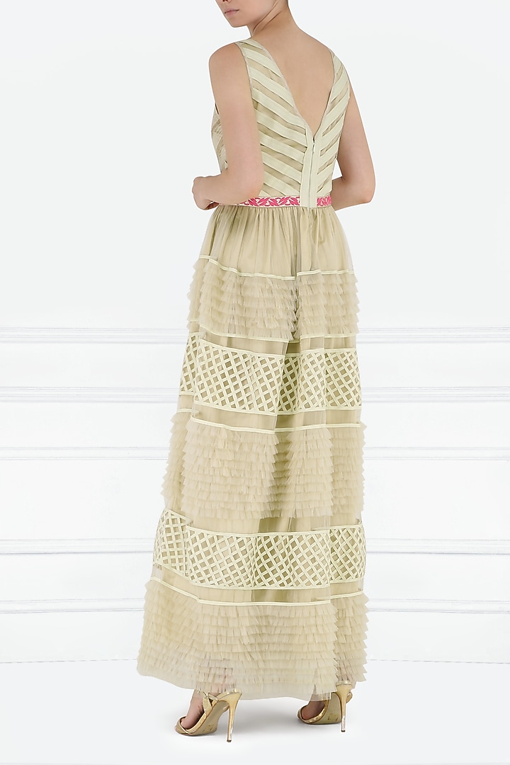 Off white and beige embroidered tiered gown available only at Pernia's Pop Up Shop.