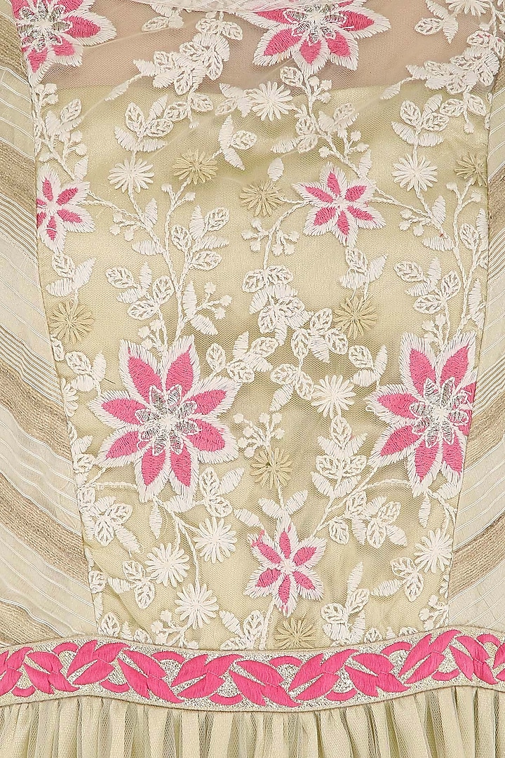 Off white and beige embroidered tiered gown available only at Pernia's Pop Up Shop.