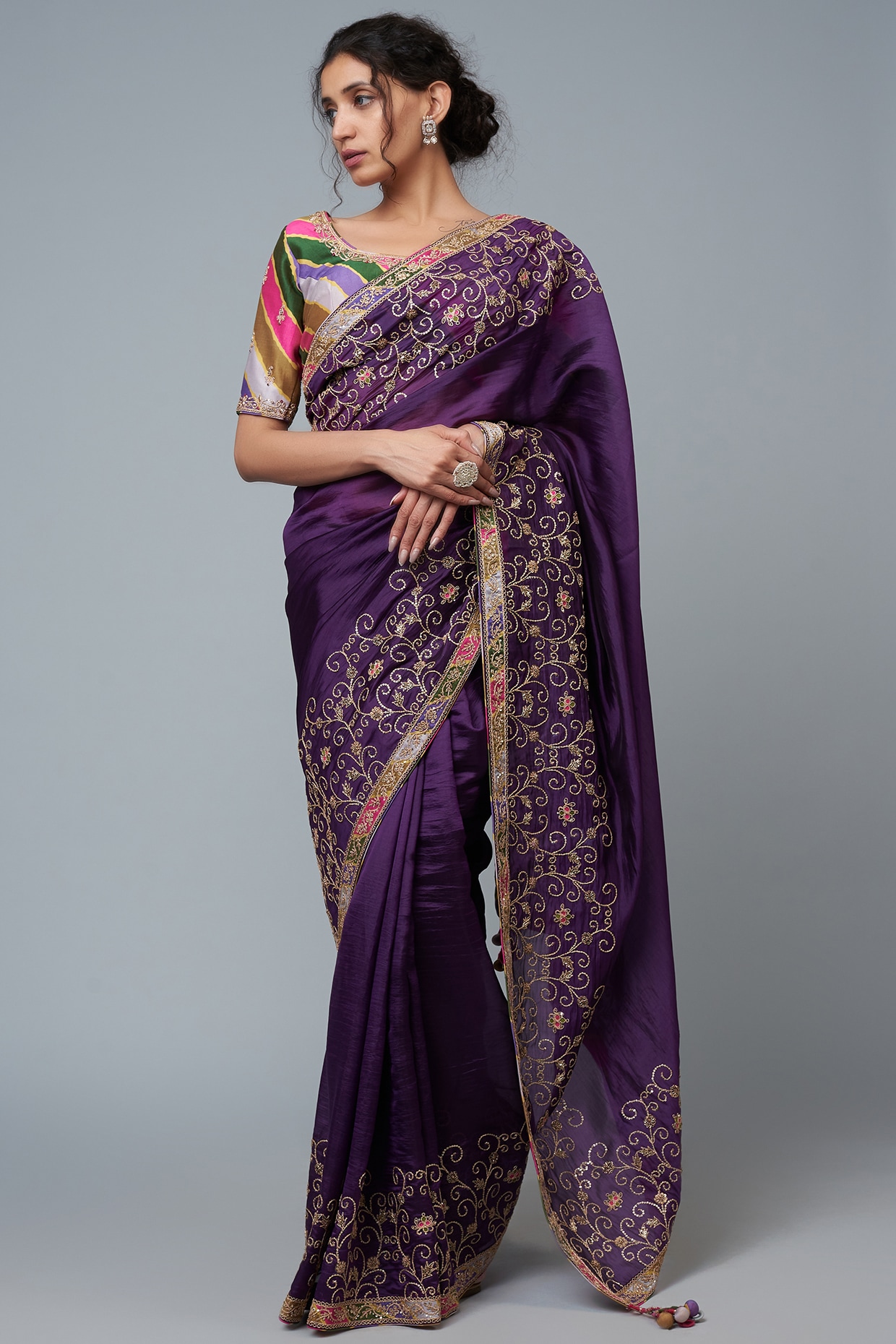 Purple Saree Sari Kanchipuram Silk Indian Pakistani Bollywood Wedding Party  Wear | eBay