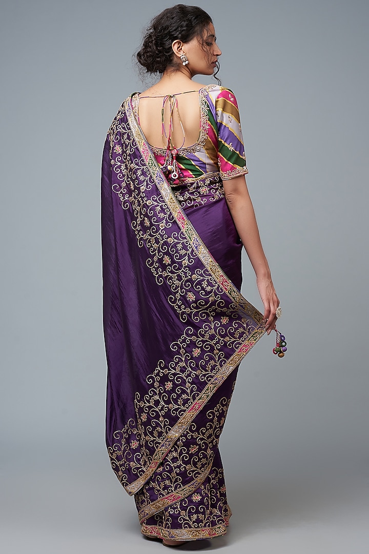 Purple Organza Silk Embroidered Wedding Saree Set by Punit Balana at Pernia's Pop Up Shop