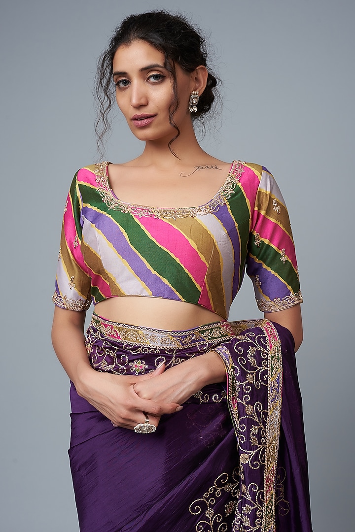 Purple Organza Silk Embroidered Wedding Saree Set by Punit Balana at Pernia's Pop Up Shop