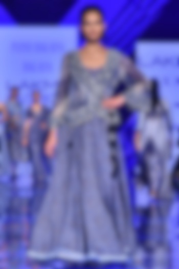 Midnight Blue Embroidered Cape Set by Punit Balana