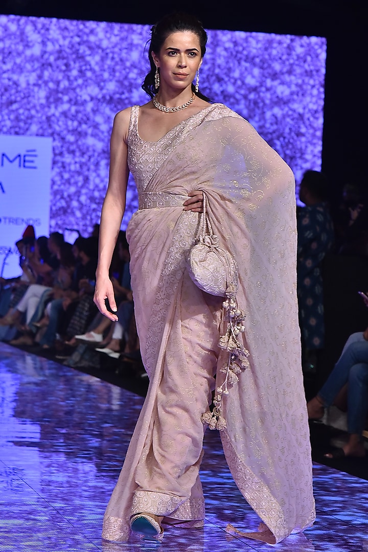Blush Pink Embroidered Saree Set With Belt Design by Punit Balana at ...