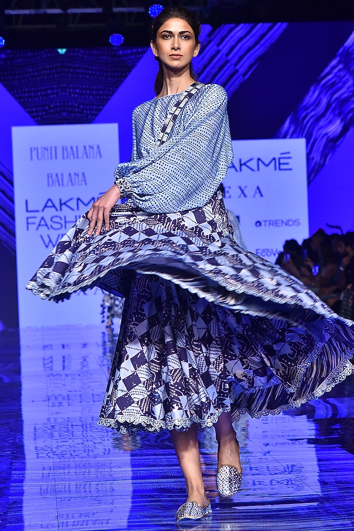 Midnight Blue String Top With Skirt by Punit Balana at Pernia's Pop Up Shop