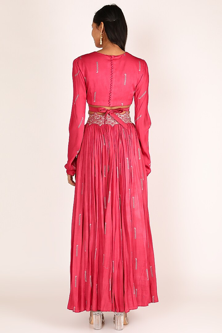 Fuchsia Printed Skirt Set by Punit Balana at Pernia's Pop Up Shop