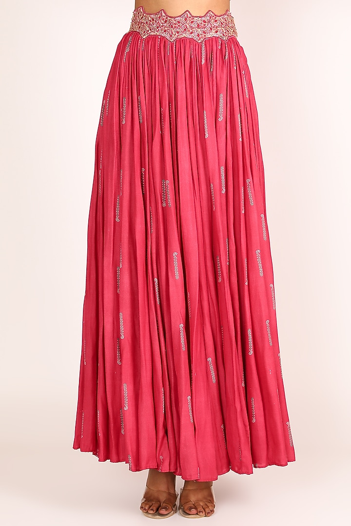 Fuchsia Printed Skirt Set by Punit Balana at Pernia's Pop Up Shop