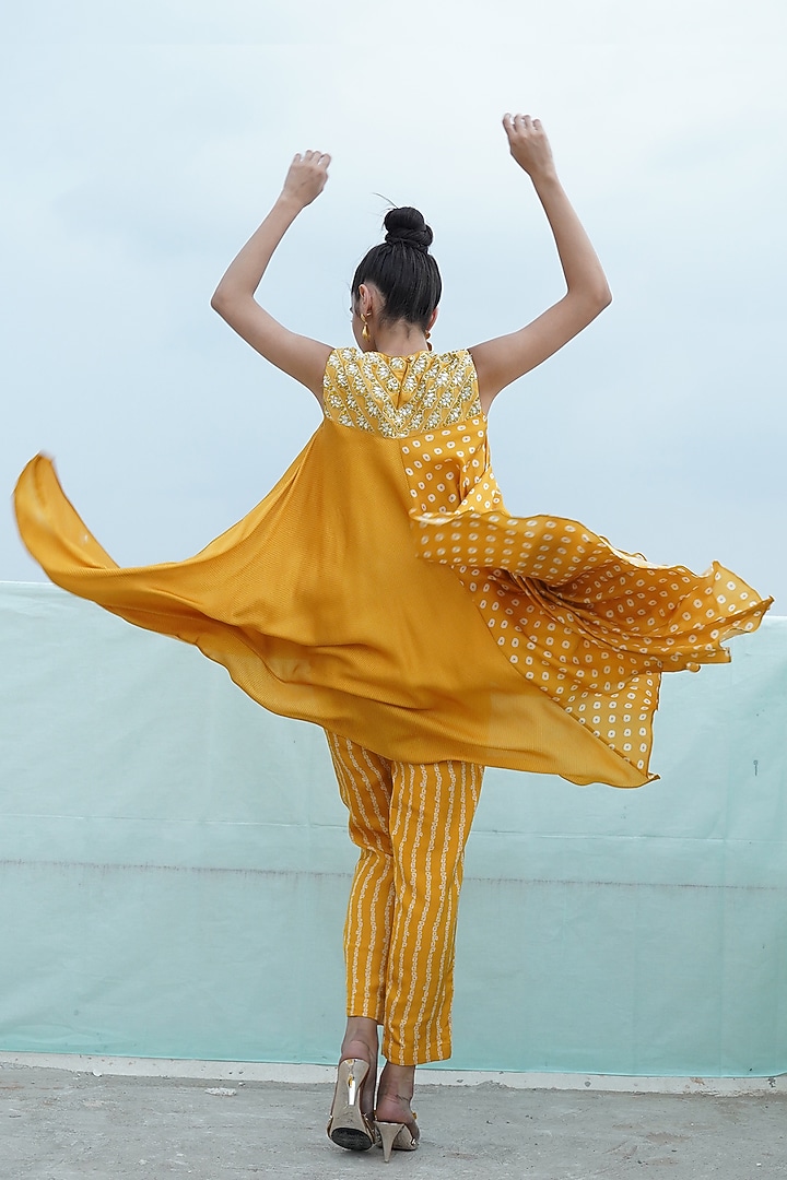 Mustard Yellow Embroidered & Printed Kurta With Pants by Punit Balana at Pernia's Pop Up Shop