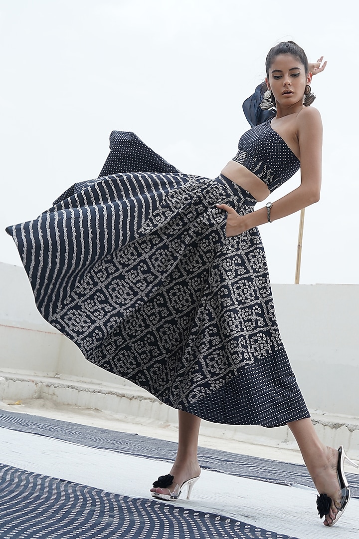 Black Embroidered Top With Skirt by Punit Balana