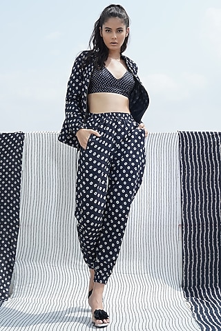 Black Embroidered & Printed Bomber Jacket Set by Punit Balana