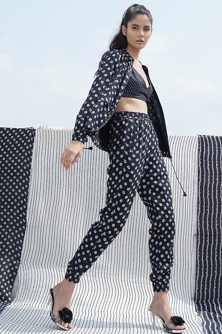Black Embroidered & Printed Bomber Jacket Set by Punit Balana at Pernia's Pop Up Shop