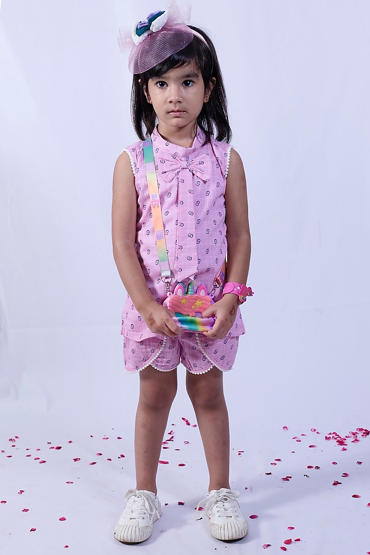 Pink Printed Shorts Set For Girls by Pankhuri by Priyanka - Kids