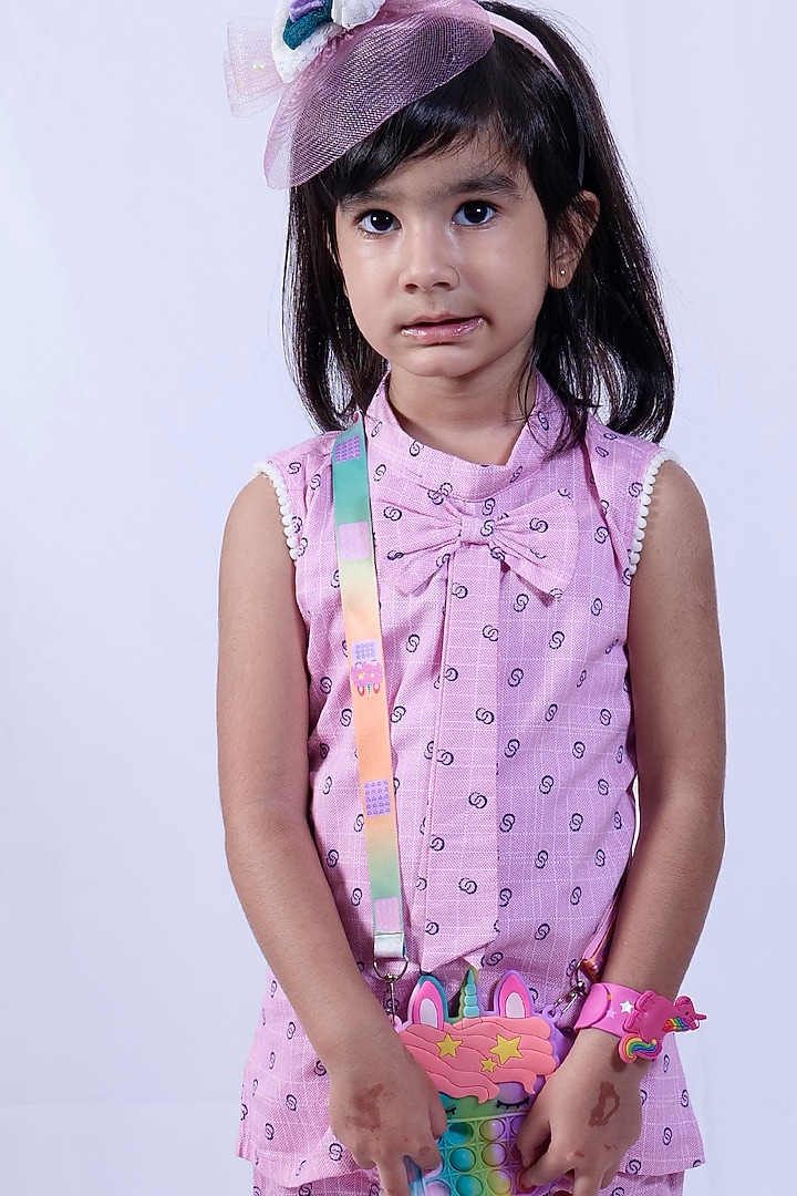 Pink Printed Shorts Set For Girls by Pankhuri by Priyanka - Kids at Pernia's Pop Up Shop