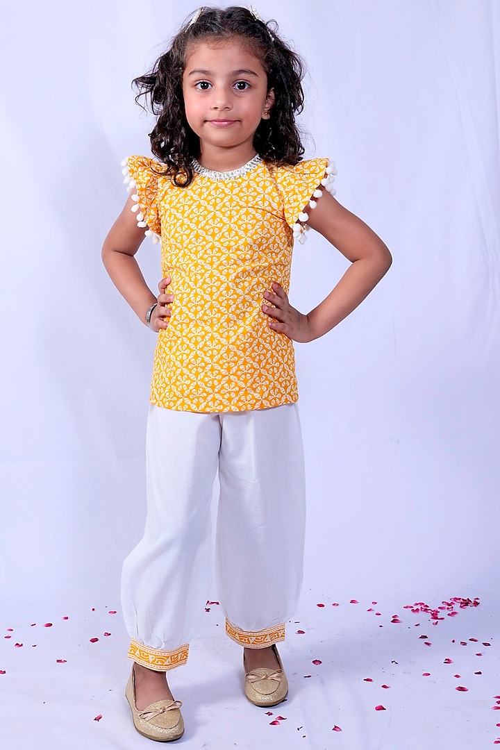 Turmeric Yellow Pant Set For Girls by Pankhuri by Priyanka - Kids