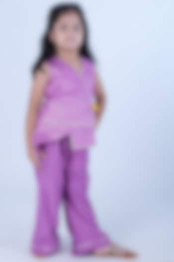 Mauve Chanderi Zari Embroidered Co-Ord Set For Girls by Pankhuri by Priyanka - Kids at Pernia's Pop Up Shop