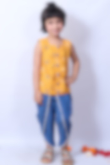 Yellow Mustard Cotton Kurta Set For Girls by Pankhuri by Priyanka - Kids