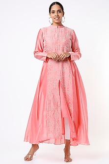 Blush Pink Embroidered Asymmetrical Tunic Set by Pink City By Sarika-POPULAR PRODUCTS AT STORE