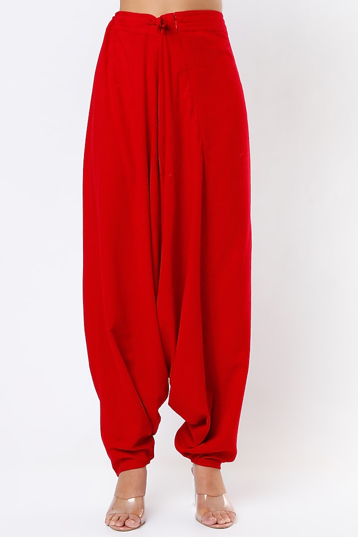 Fiery Red Hand Embroidered Short Kurta Set by Pink City By Sarika at Pernia's Pop Up Shop