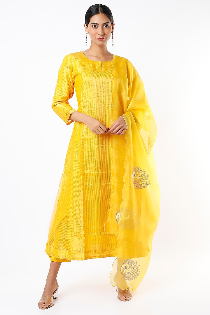 Yellow Zari Striped Kurta Set Design by Pink City By Sarika at Pernia's ...