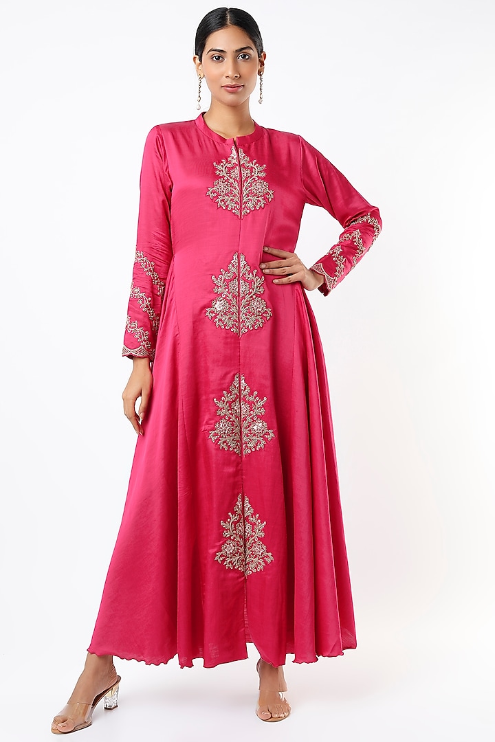 Pink Embroidered Gown by Pink City By Sarika