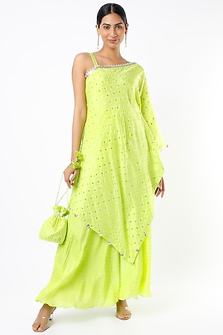 Lime Green Bandhej Sharara Set by Pink City By Sarika