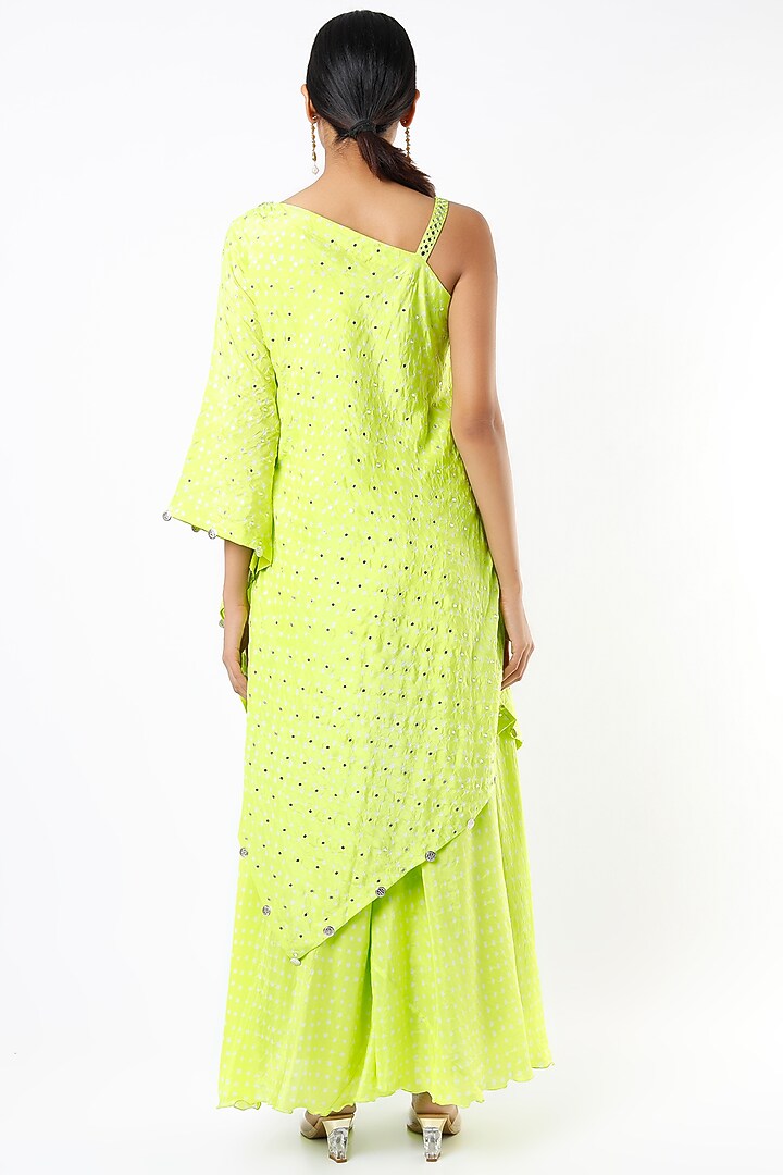 Lime Green Bandhej Wedding Sharara Set by Pink City By Sarika at Pernia's Pop Up Shop