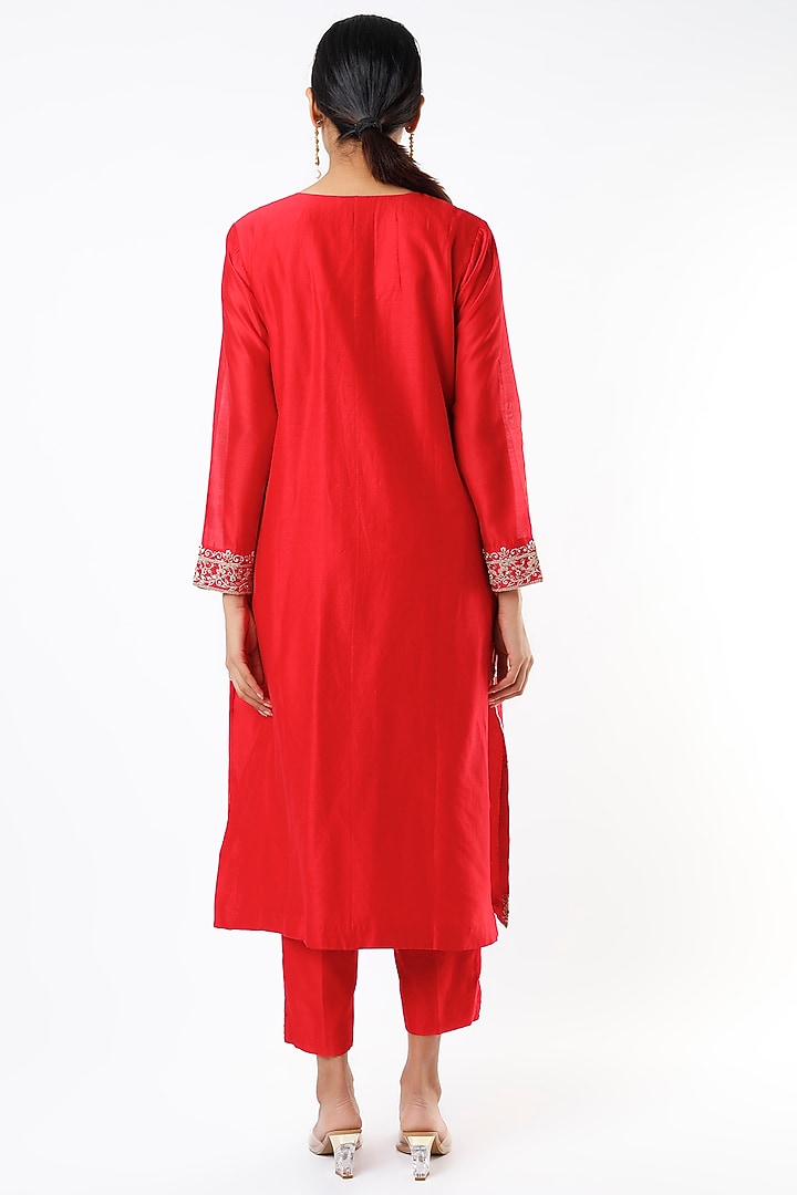 Red Embroidered Kurta Set by Pink City By Sarika at Pernia's Pop Up Shop