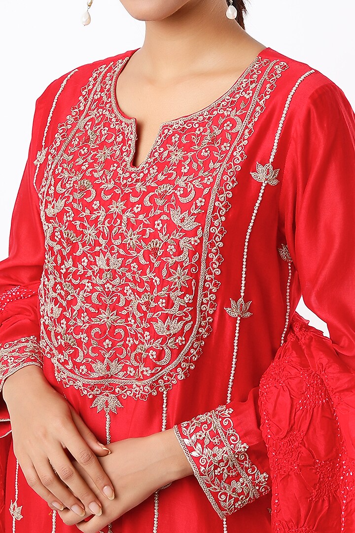 Red Embroidered Kurta Set by Pink City By Sarika at Pernia's Pop Up Shop