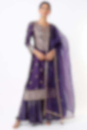 Violet Silk Chanderi Sharara Set by Pink City By Sarika at Pernia's Pop Up Shop