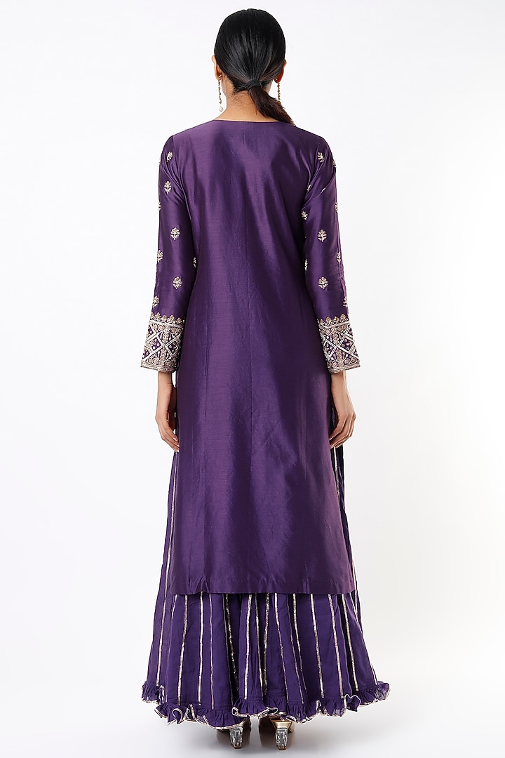 Violet Silk Chanderi Wedding Sharara Set by Pink City By Sarika at Pernia's Pop Up Shop