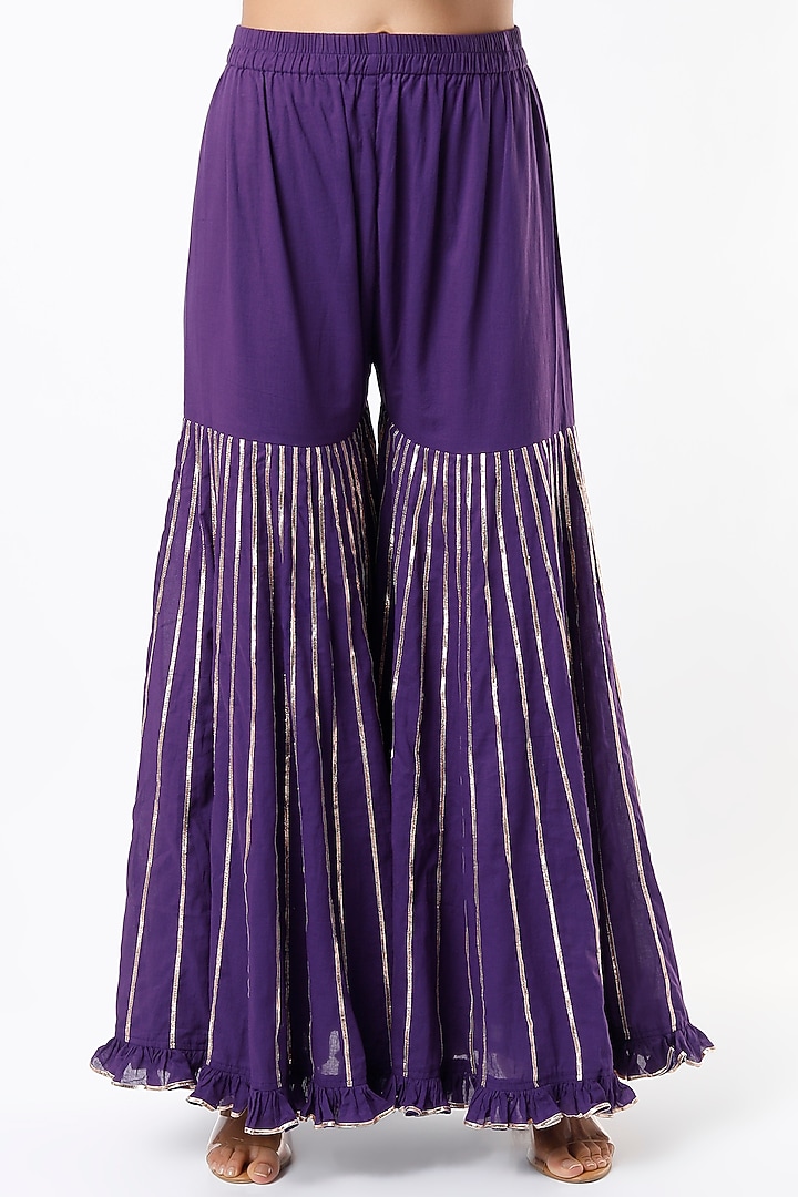 Violet Silk Chanderi Wedding Sharara Set by Pink City By Sarika at Pernia's Pop Up Shop