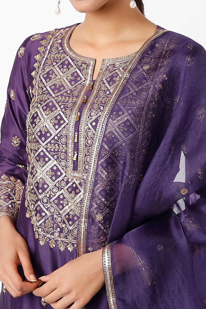 Violet Silk Chanderi Wedding Sharara Set by Pink City By Sarika at Pernia's Pop Up Shop