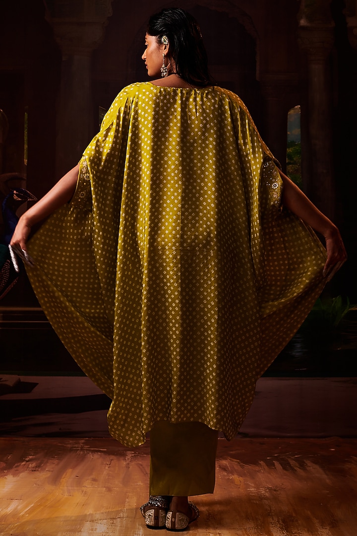 Lime Green Silk Drape Skirt Wedding Saree With Cape by Pink City By Sarika at Pernia's Pop Up Shop