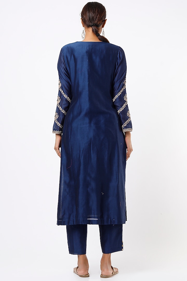 Dark Blue Embroidered Kurta Set by Pink City By Sarika at Pernia's Pop Up Shop