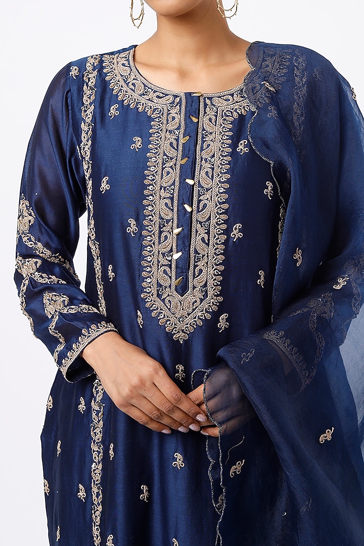 Dark Blue Embroidered Kurta Set by Pink City By Sarika at Pernia's Pop Up Shop