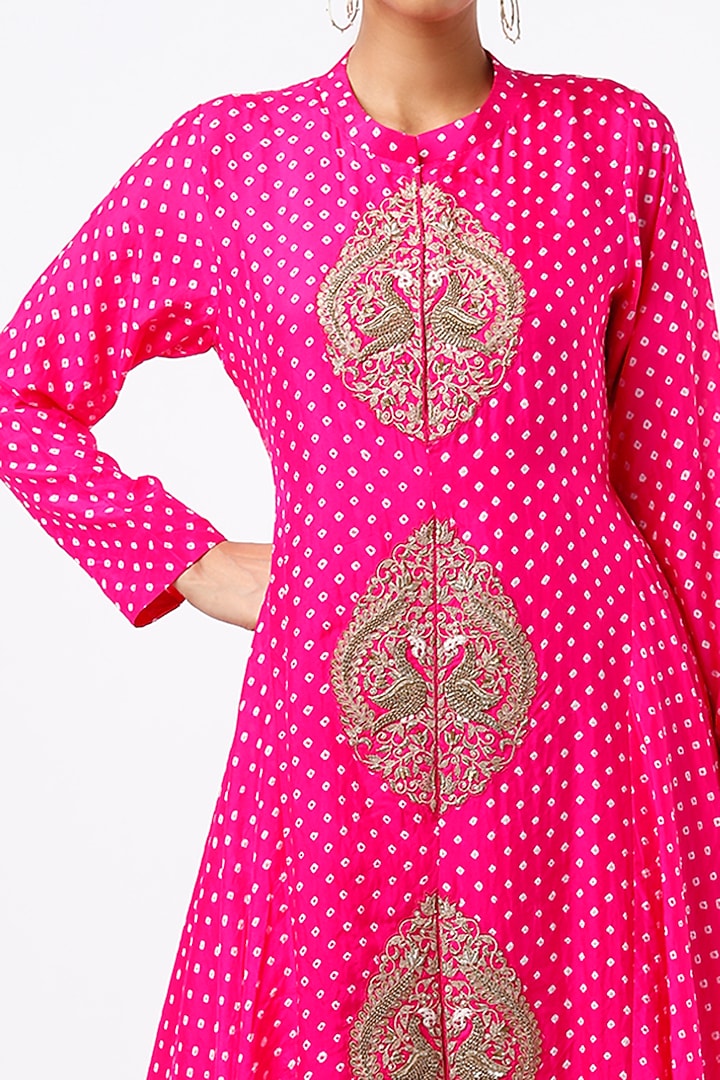 Fuchsia Bandhani Engagement Gown by Pink City By Sarika at Pernia's Pop Up Shop