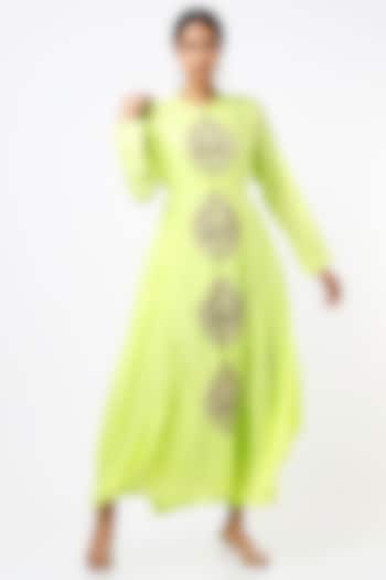 Lime Green Bandhani Gown by Pink City By Sarika