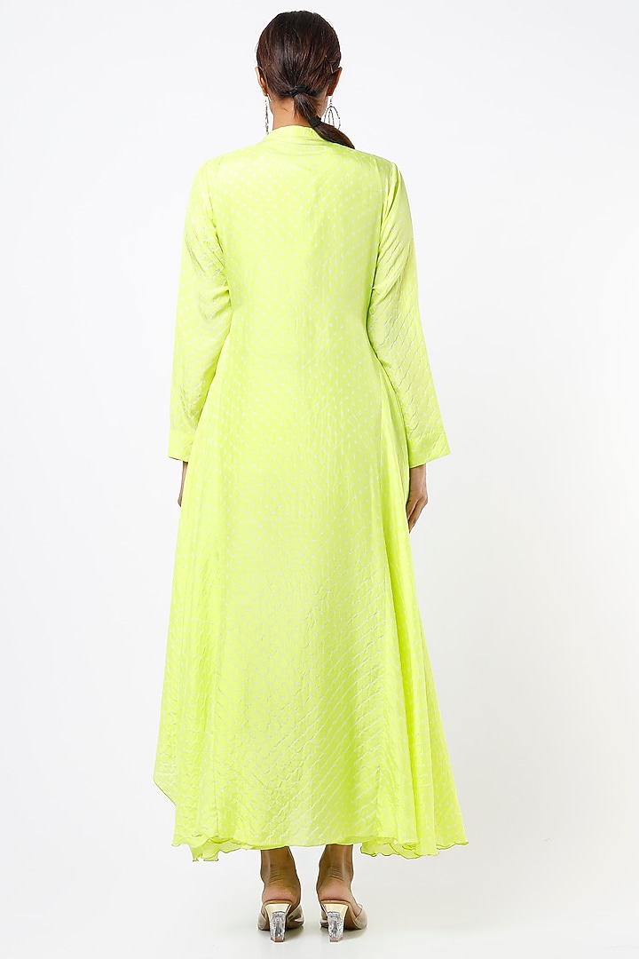 Lime Green Bandhani Engagement Gown by Pink City By Sarika at Pernia's Pop Up Shop
