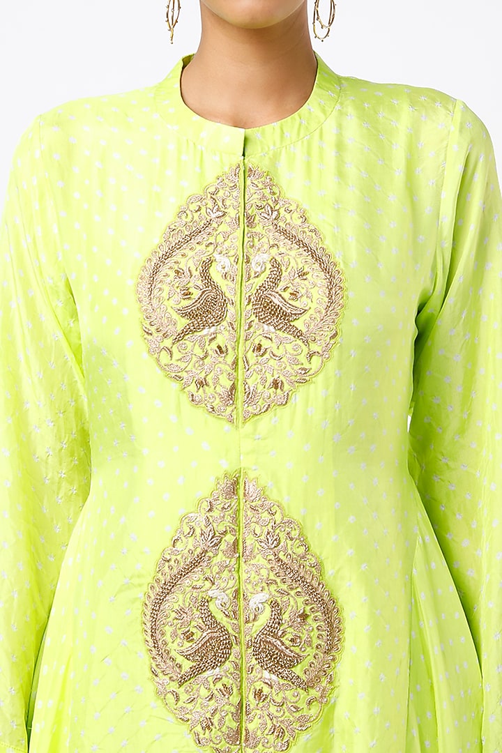 Lime Green Bandhani Engagement Gown by Pink City By Sarika at Pernia's Pop Up Shop