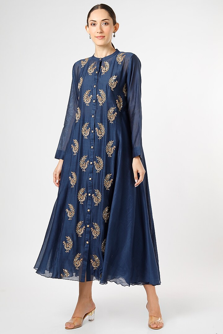 Dark Blue High-Low Kurta by Pink City By Sarika at Pernia's Pop Up Shop