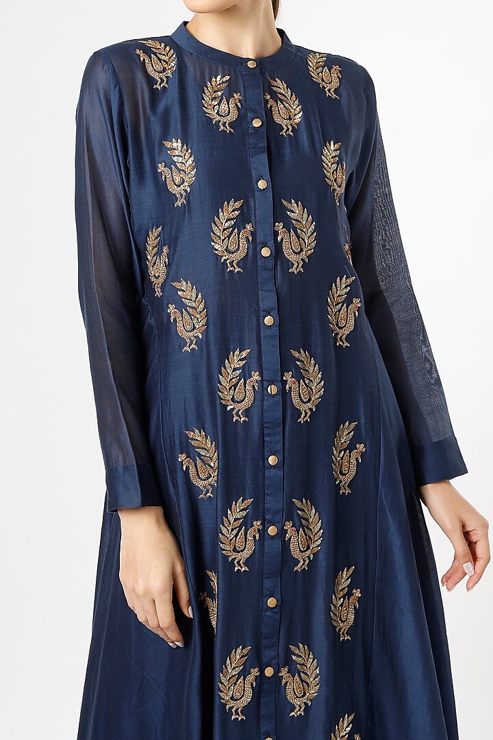 Dark Blue High-Low Kurta by Pink City By Sarika at Pernia's Pop Up Shop