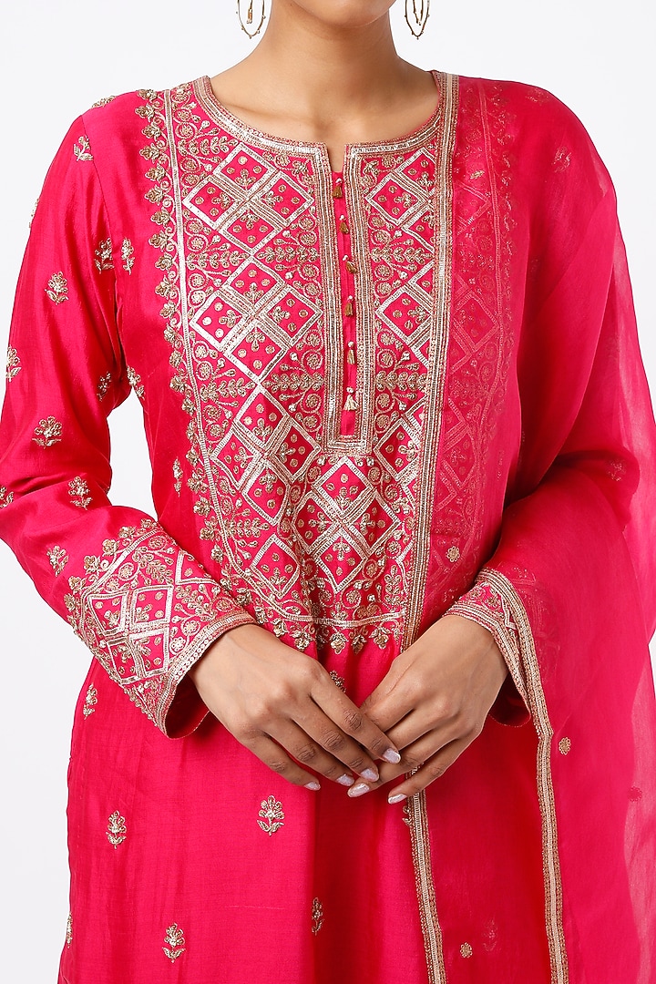 Fuchsia Embroidered Wedding Sharara Set by Pink City By Sarika at Pernia's Pop Up Shop
