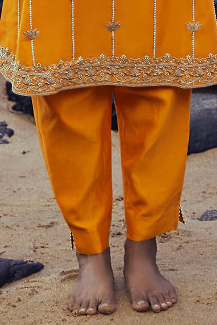 Mustard Hand Embroidered Kurta Set by Pink City By Sarika at Pernia's Pop Up Shop
