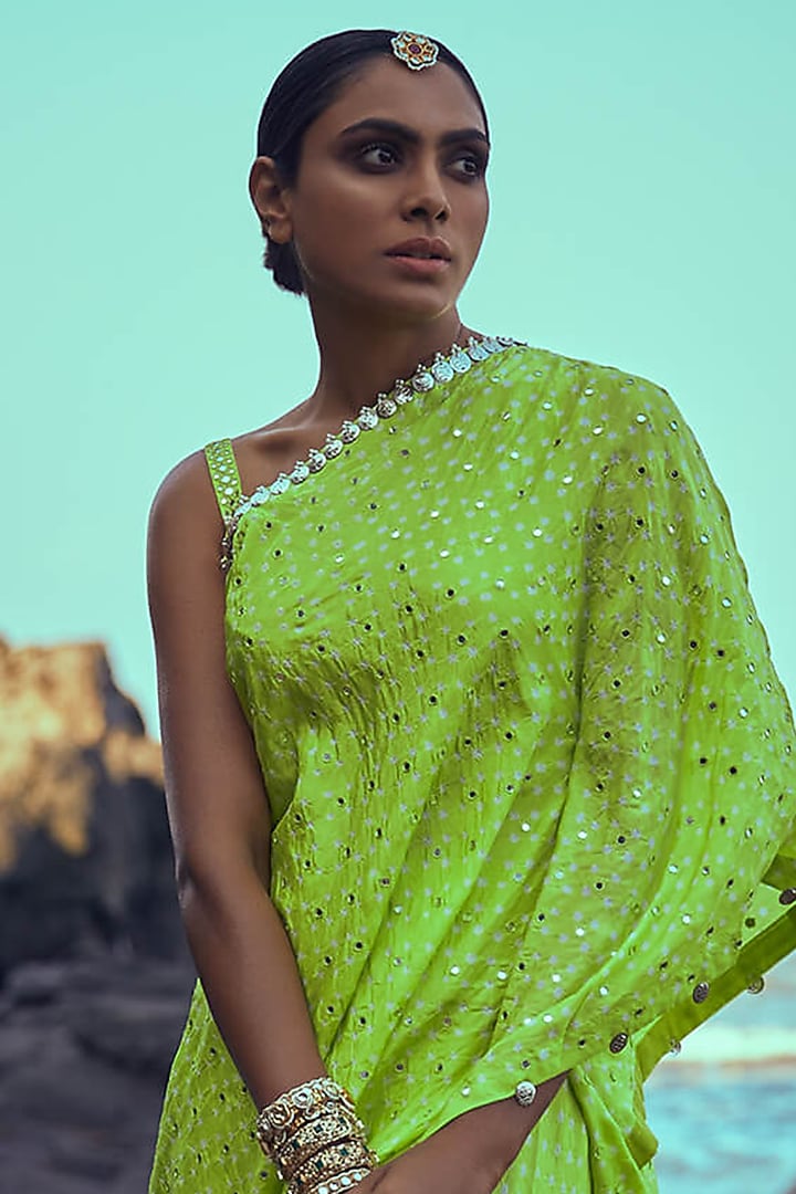 Green Silk Chanderi Wedding Sharara Set by Pink City By Sarika at Pernia's Pop Up Shop