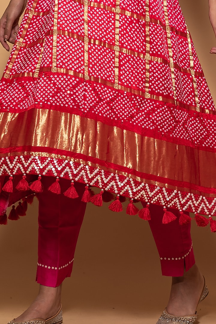 Rani Red Hand Embroidered Garchola Tunic Set by Pink City By Sarika at Pernia's Pop Up Shop